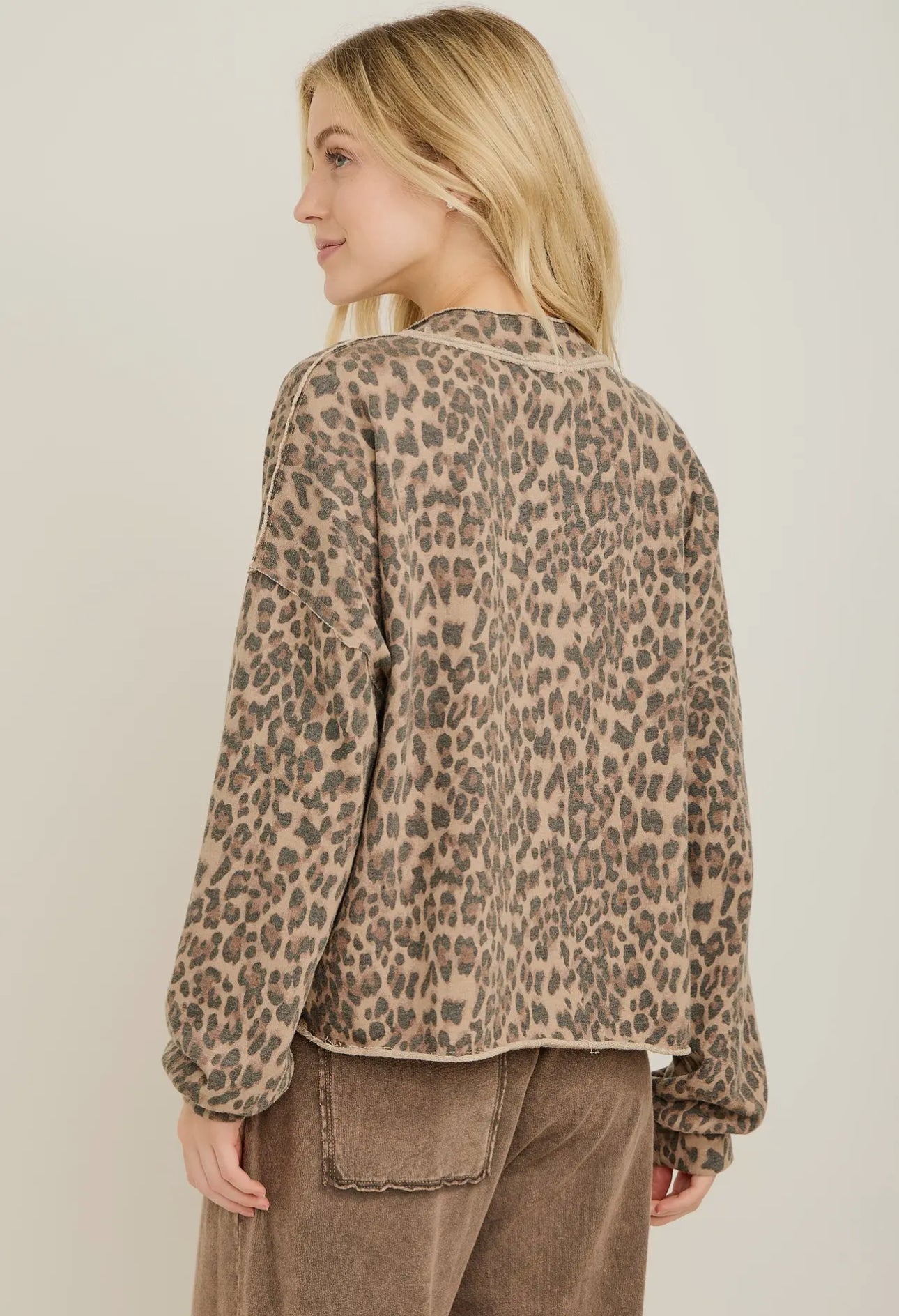 Washed Leopard Half Zip Pocket Sweatshirt