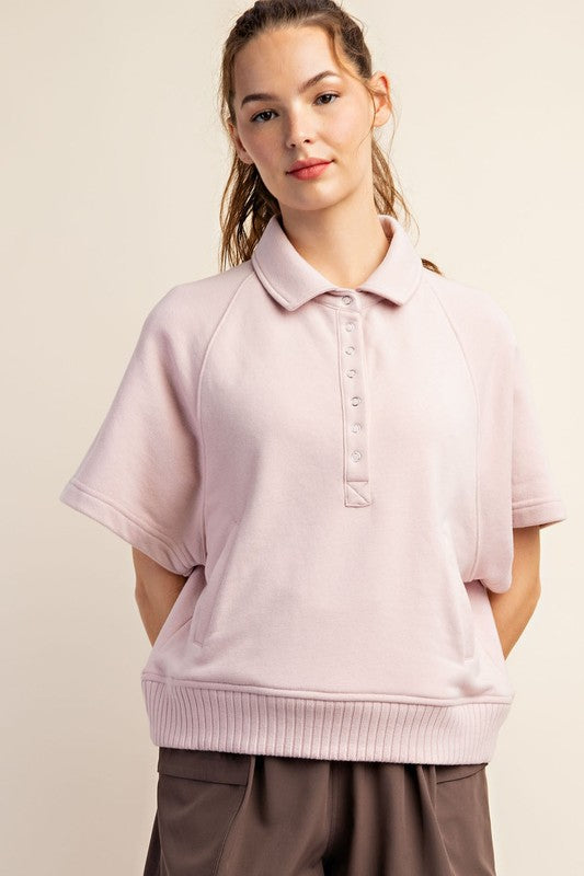 Terry Short Sleeve Collared Top