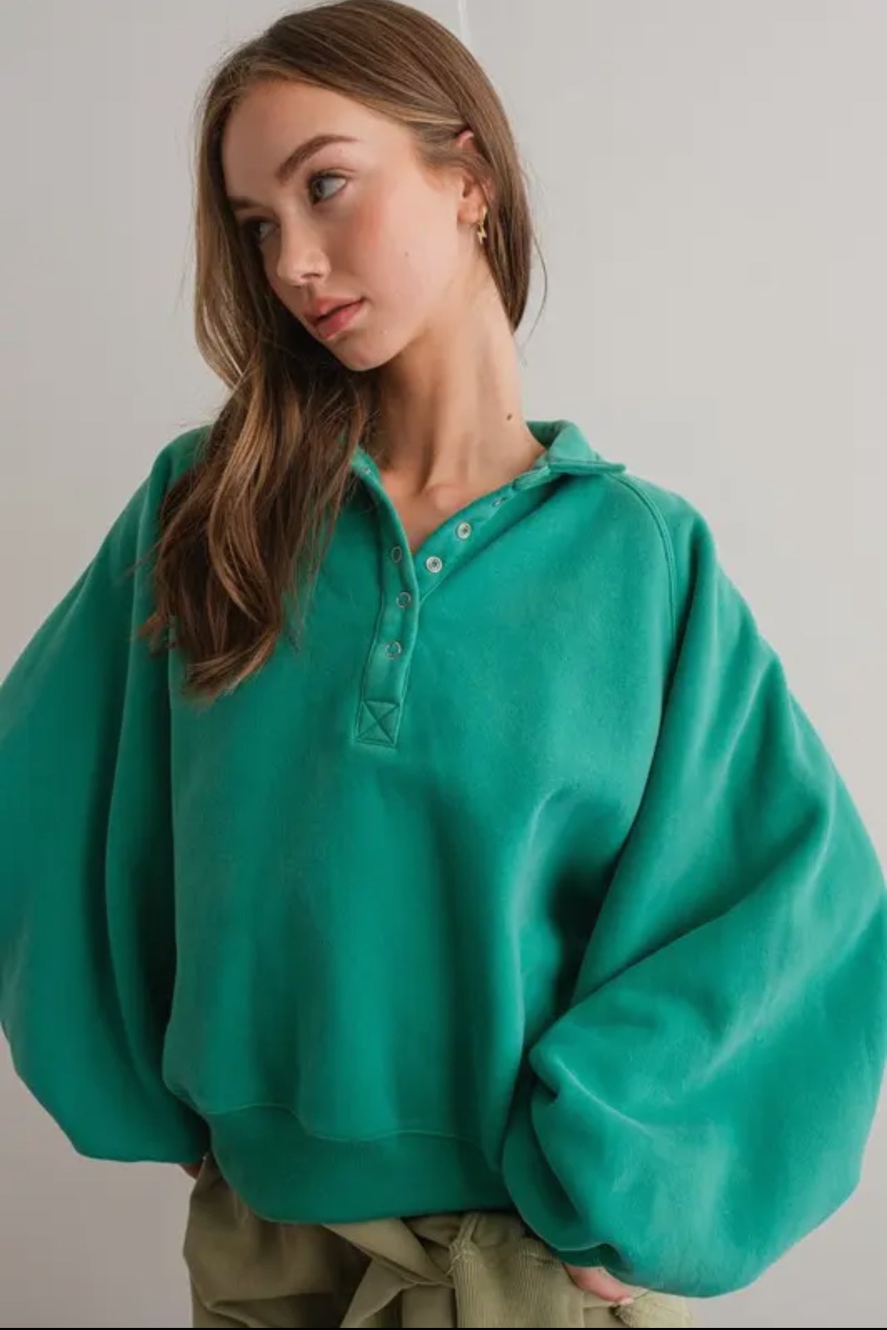 Snap Button Collared Sweatshirt