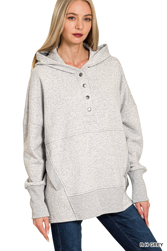 Fleece Half Snap Button Hoodie Sweatshirt