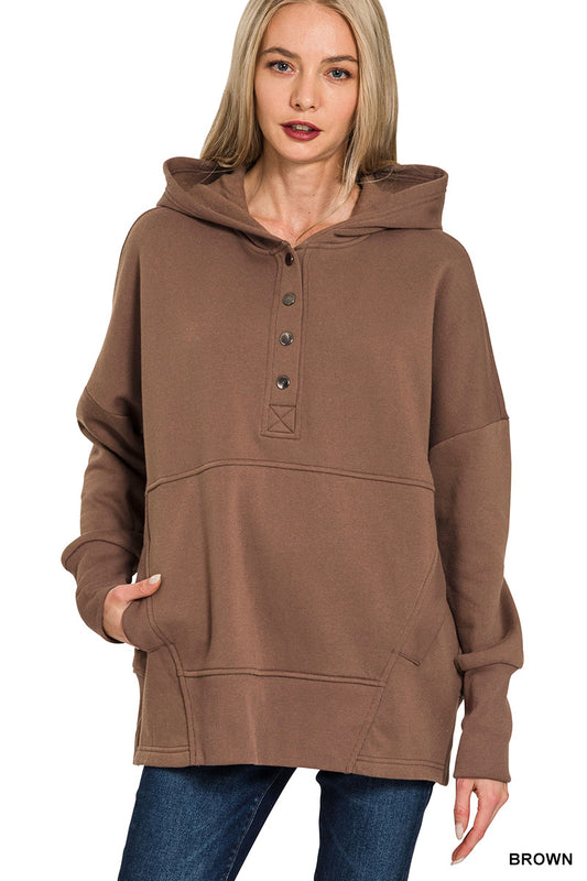 Fleece Half Snap Button Hoodie Sweatshirt