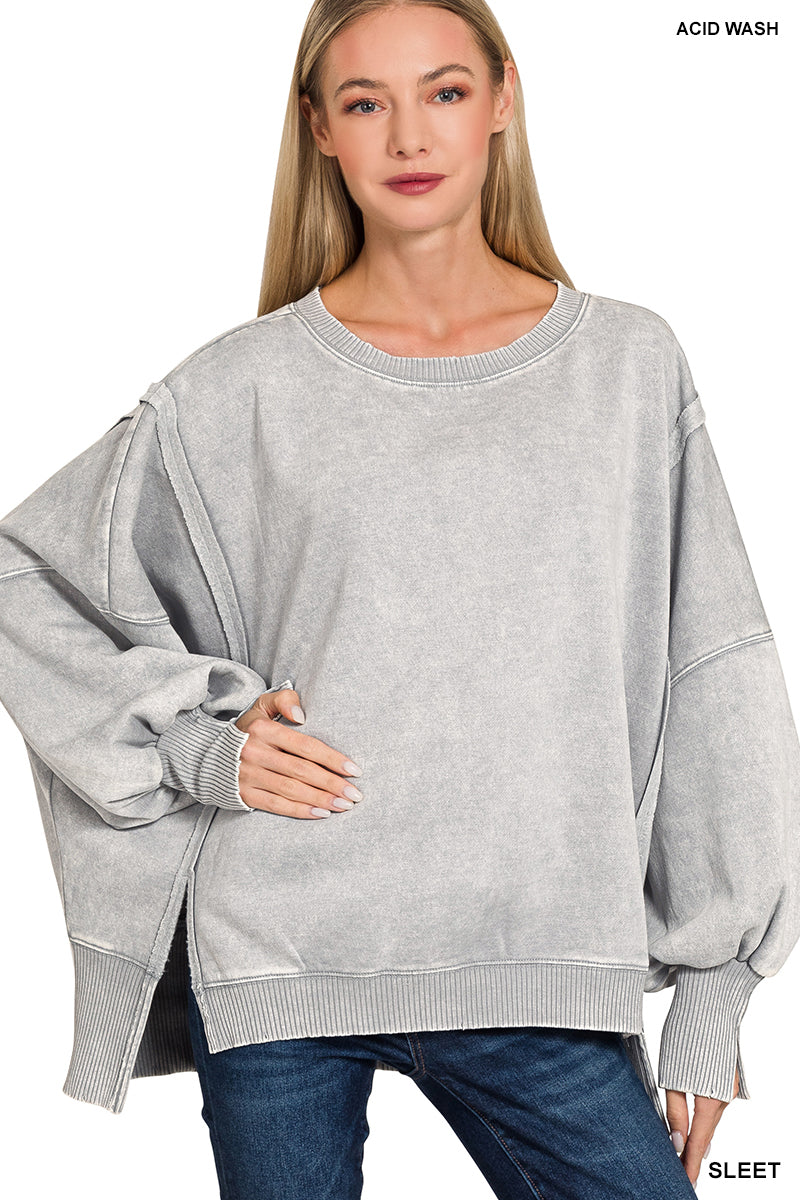 Acid Washed Batwing Sleeve Sweatshirt