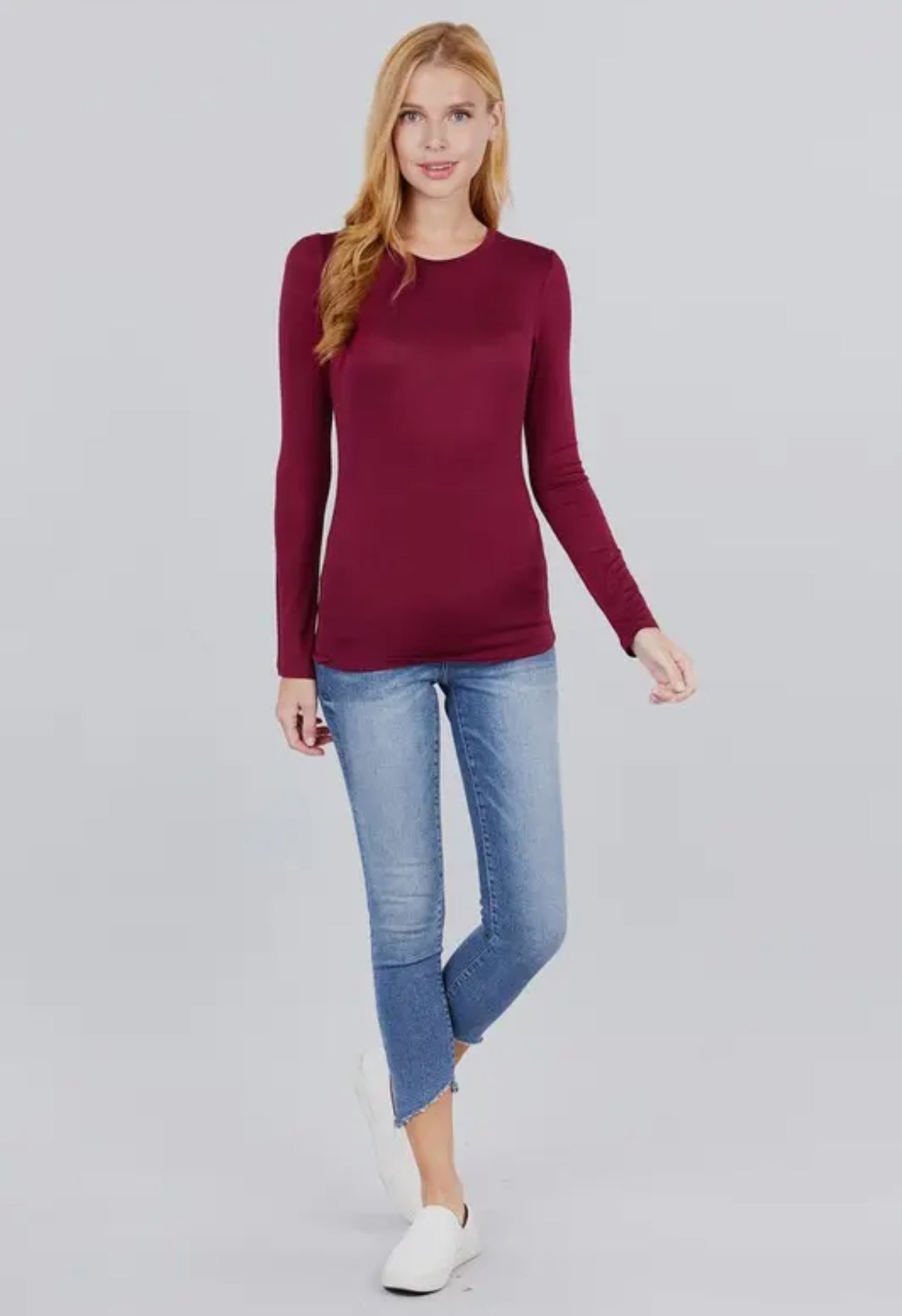 Long Sleeve Crew Neck Rayon Top