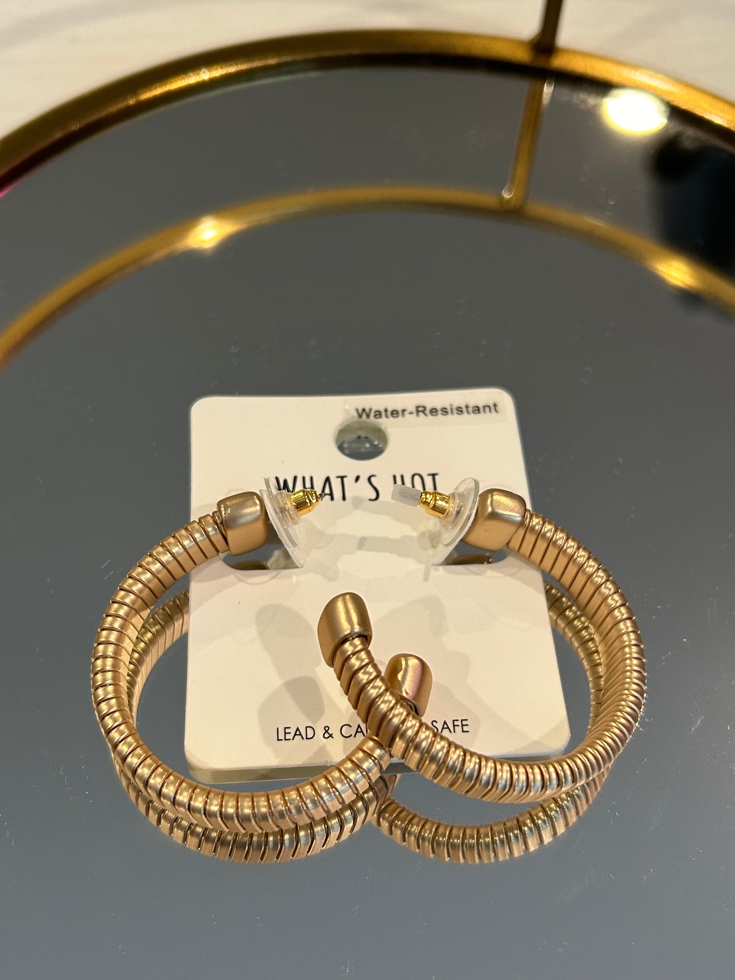 Matte Gold Ribbed Hoop Earrings