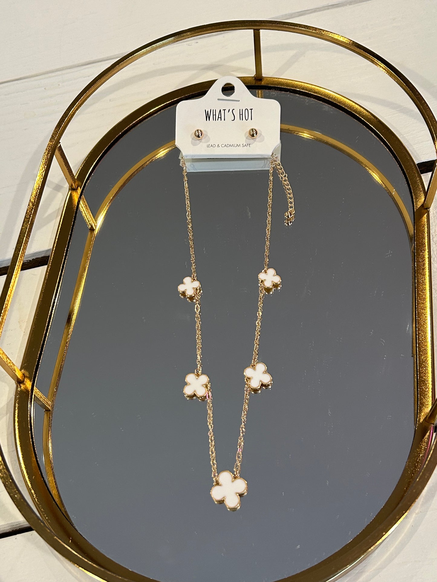 White Enamel Clover Gold Chain Necklace