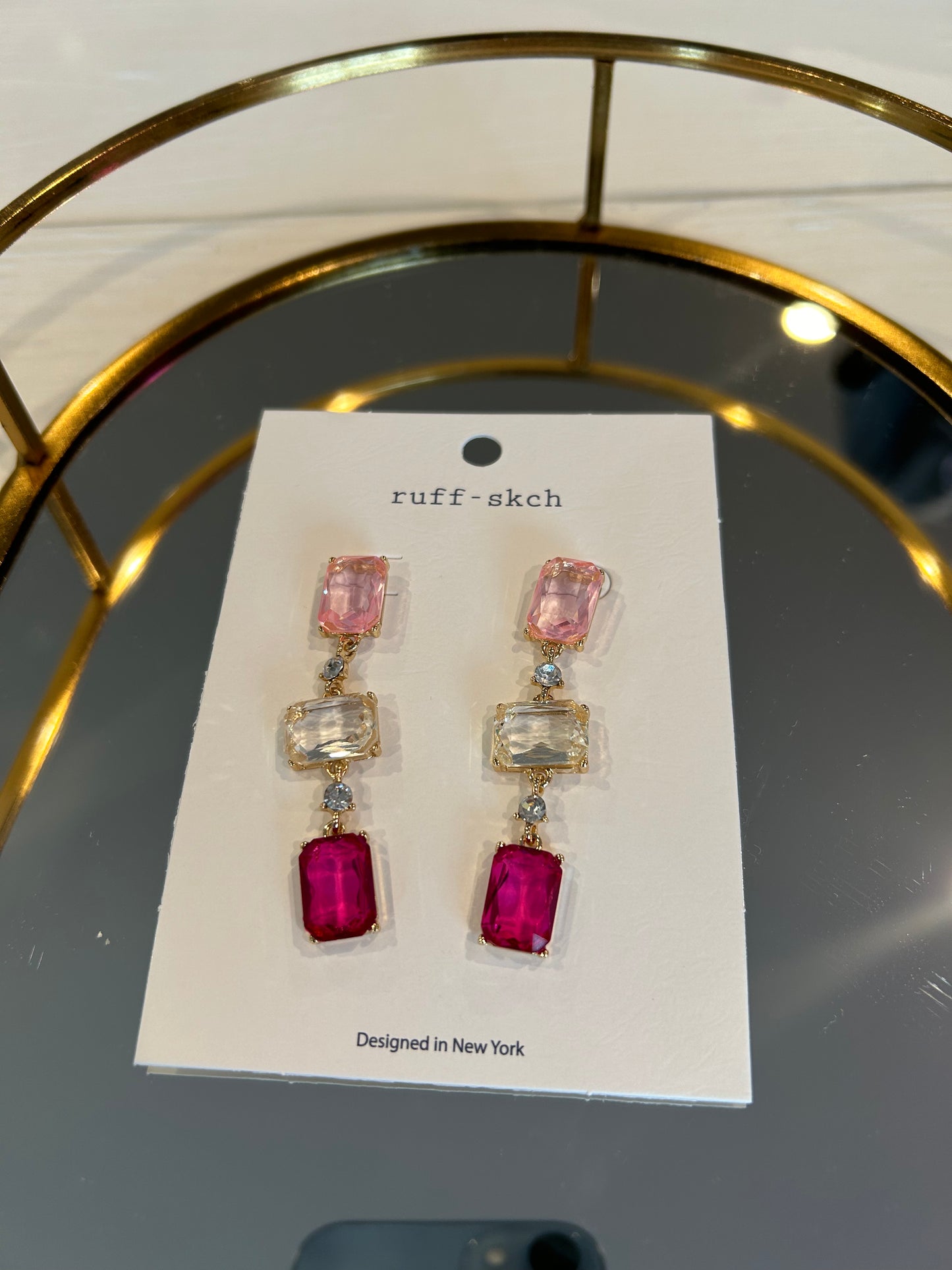 Light Pink, Clear, and Hot Pink Crystal Drop Earrings