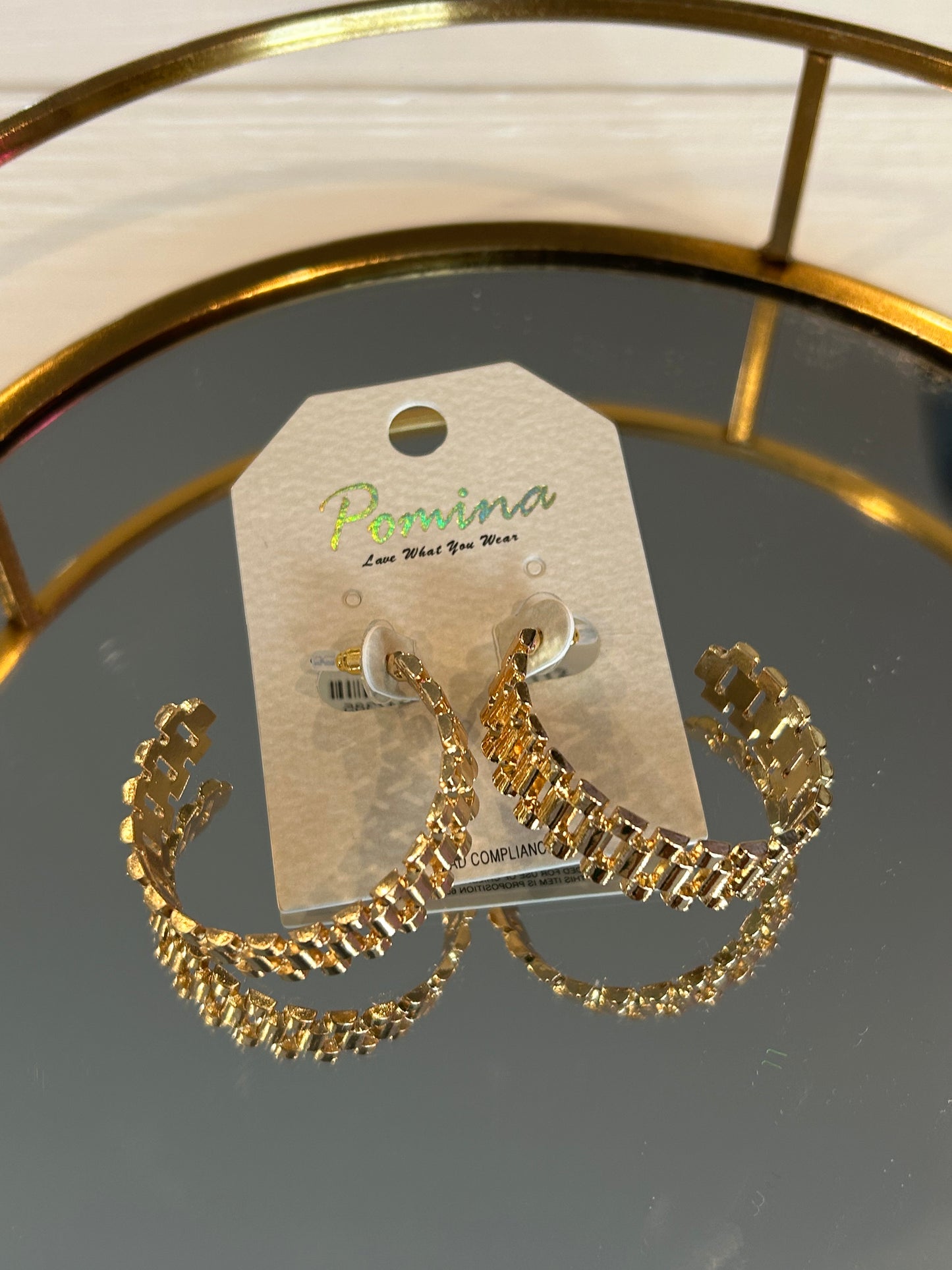 Gold Watch Band Style Hoop Earrings