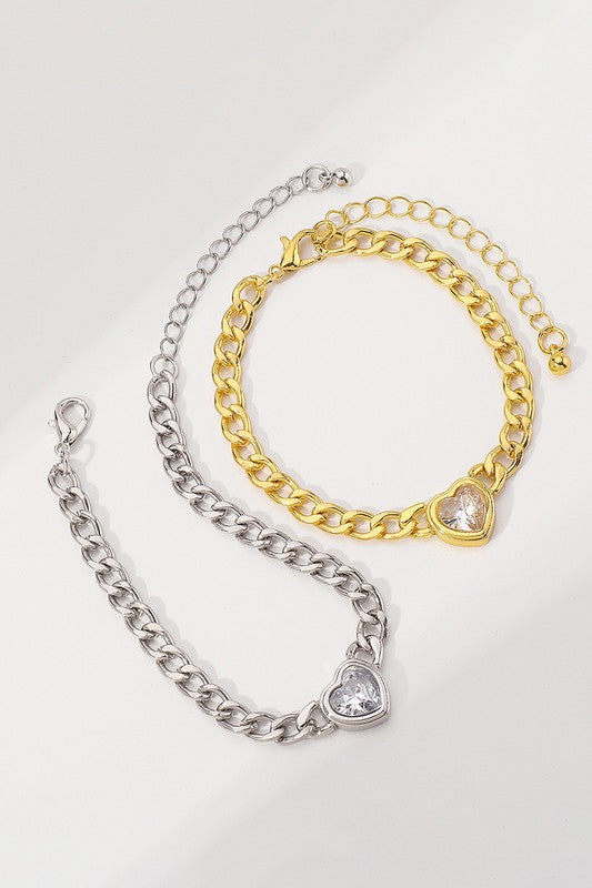 Crystal Heart Chunky Chain Bracelet