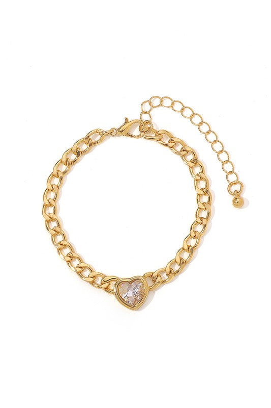 Crystal Heart Chunky Chain Bracelet