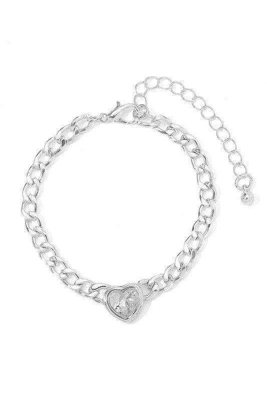 Crystal Heart Chunky Chain Bracelet