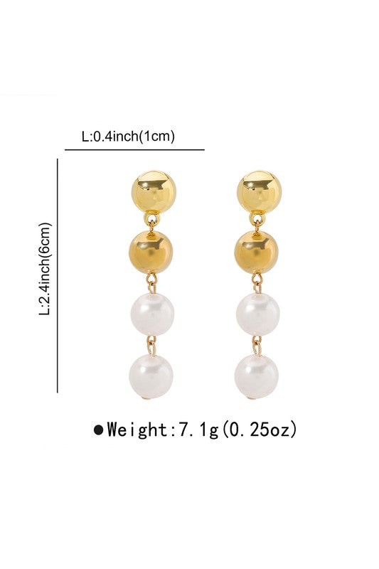 Long Tiered Ball Pearl Dangle Earrings