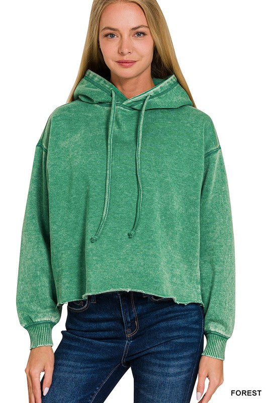 Ashley Acid Wash Cropped Hoodie