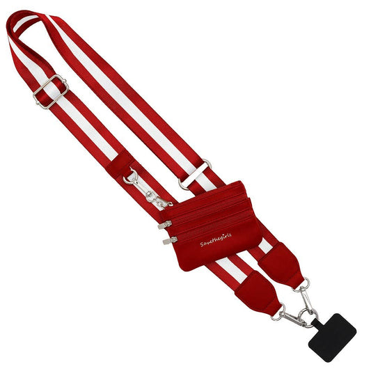 Clip & Go Crossbody Strap w/Pouch - Bold Stripe Collection: Red/White - Red Pouch